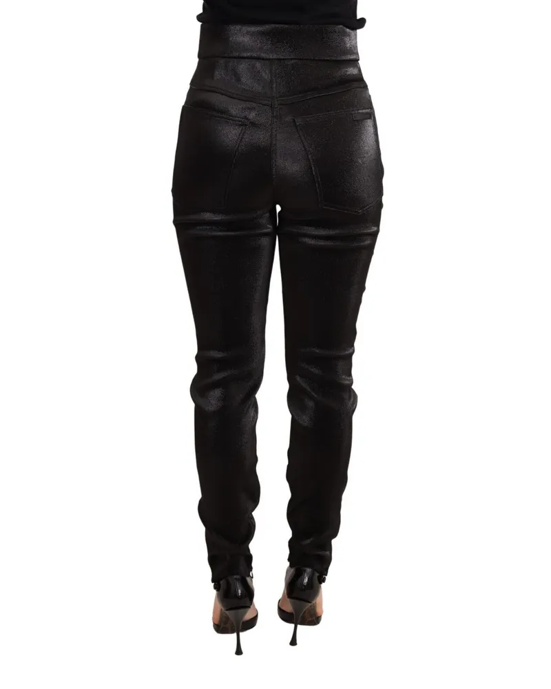 Dolce & Gabbana Women's Black Silver Lurex Thread Cotton Stretch Pants Black