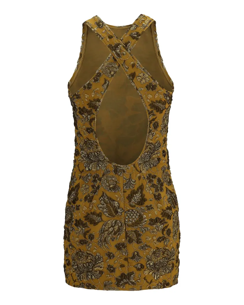 Saint Laurent Back-Cross Mini Dress — Gold 