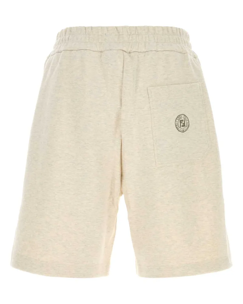 Fendi Men Melange Cream Cotton Bermuda Shorts Natural Exterior Beige