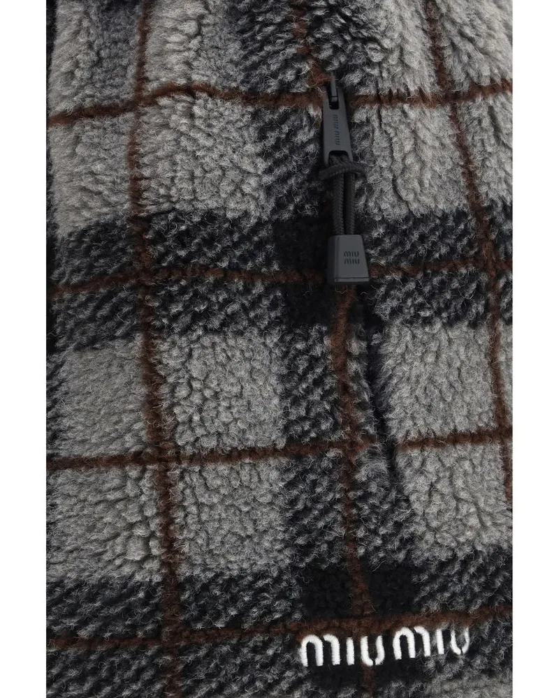 Miu Miu Check Pattern Nylon Mini Skirt — Gray Gray