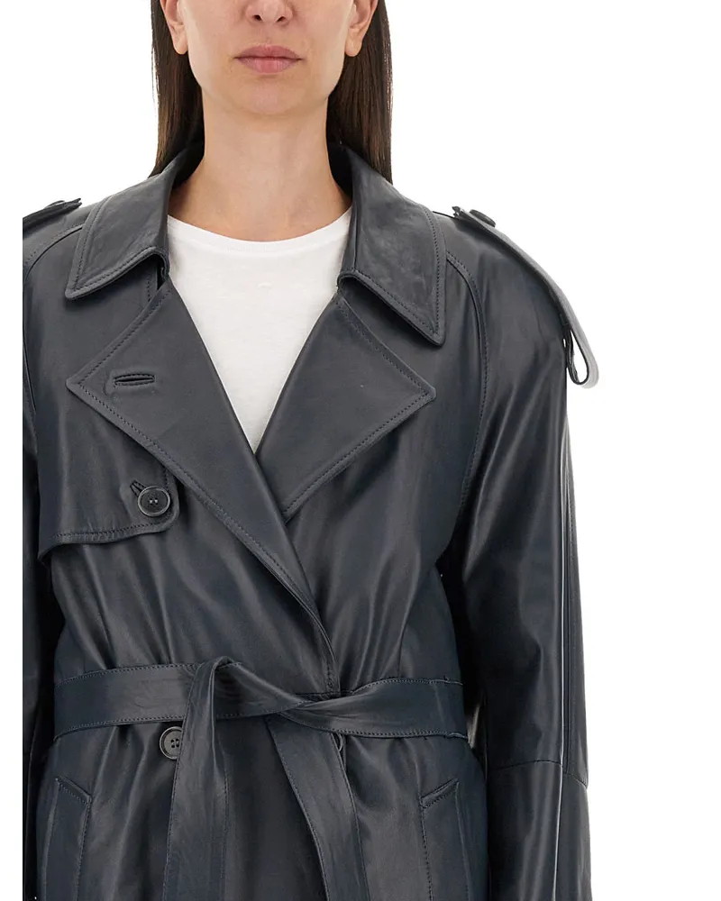 Salvatore Santoro 100% Ovine Leather Trench Coat — Gray Gray