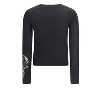 Women Wool Sweater With Lace Inserts Nero Silk; Ovis Aries