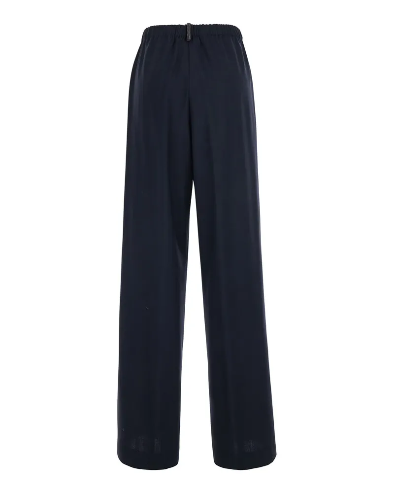 Fabiana Filippi Women's Trousers With Strass Detail, Blue Wool-Blend Blue