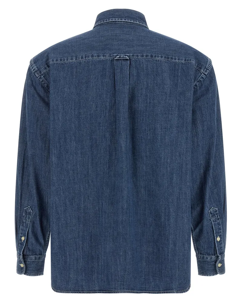 Ralph Lauren Logo-Embroidered Denim Shirt — Blue Blue