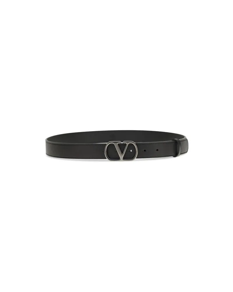 Valentino Garavani Men's Black Calf Leather Bos Taurus Regular Belt Black