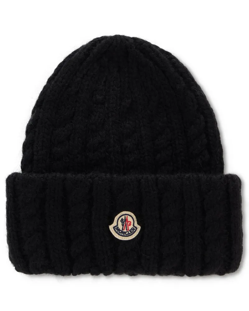 Moncler L20933B00031 Ribbed Knit Alpaca Wool Beanie — Black Black