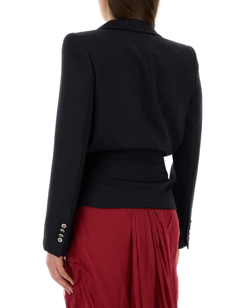 Alexander McQueen Double-Breasted Wool Blazer — Navy Navy