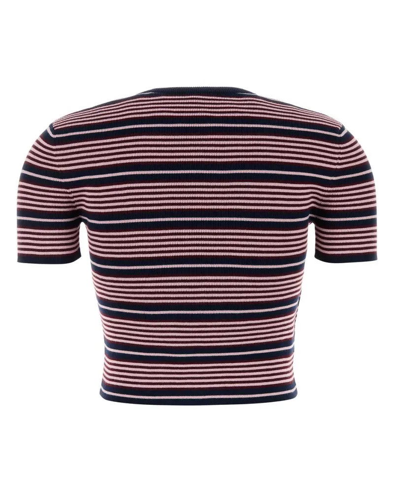 Prada Striped Embroidered Cotton Blend T-Shirt — Navy Navy