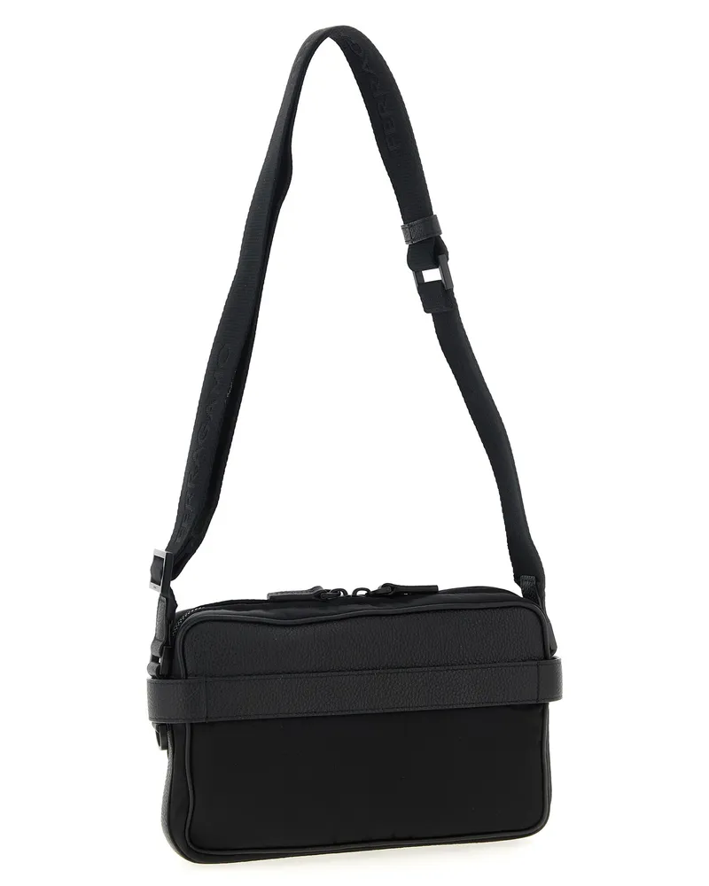 Ferragamo Men's Black Fabric Crossbody Bag Black