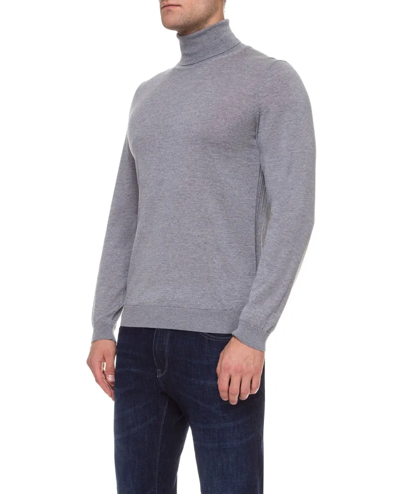 HUGO BOSS Men's Musso-P Turtleneck Sweater Grey Clothing > Knitwear Gray