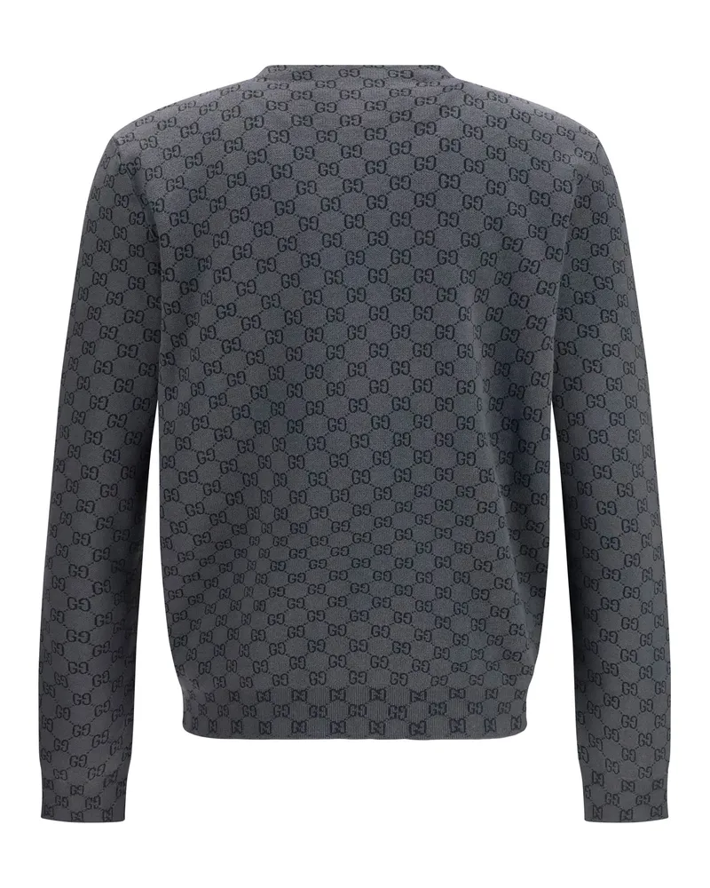 Gucci Men Silk And Wool Gg Print Cardigan New Grey-Rock Ovis Aries Grey/rock Aries; Sweater New