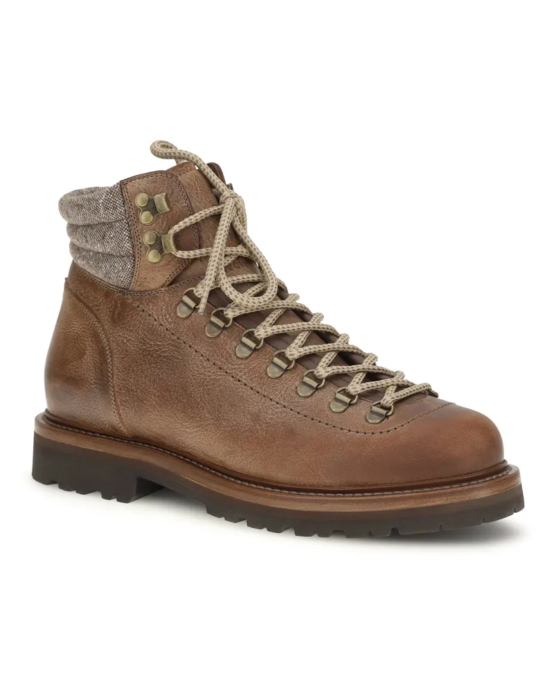 Brunello Cucinelli Men's Mountain Boots Leather With Wool And Cashmere Inserts Camel Brown