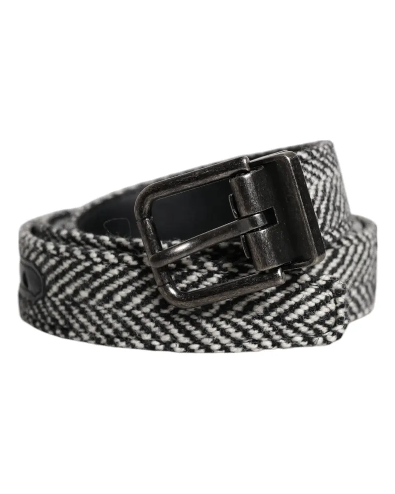 Dolce & Gabbana Men's Black White Silver Tone Metal Buckle Belt And Virgin Wool Leather Black