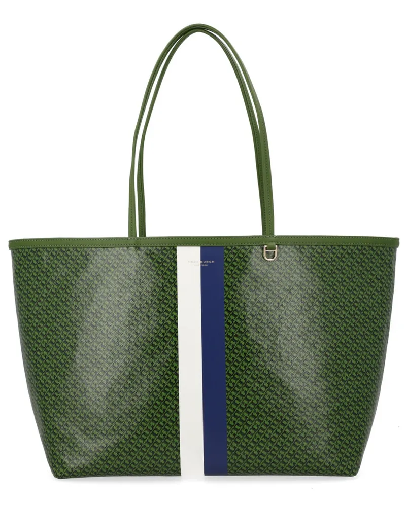 Tory Burch Women's Handbag Racer Green Cotton Linen Handbags Hand Bags Green
