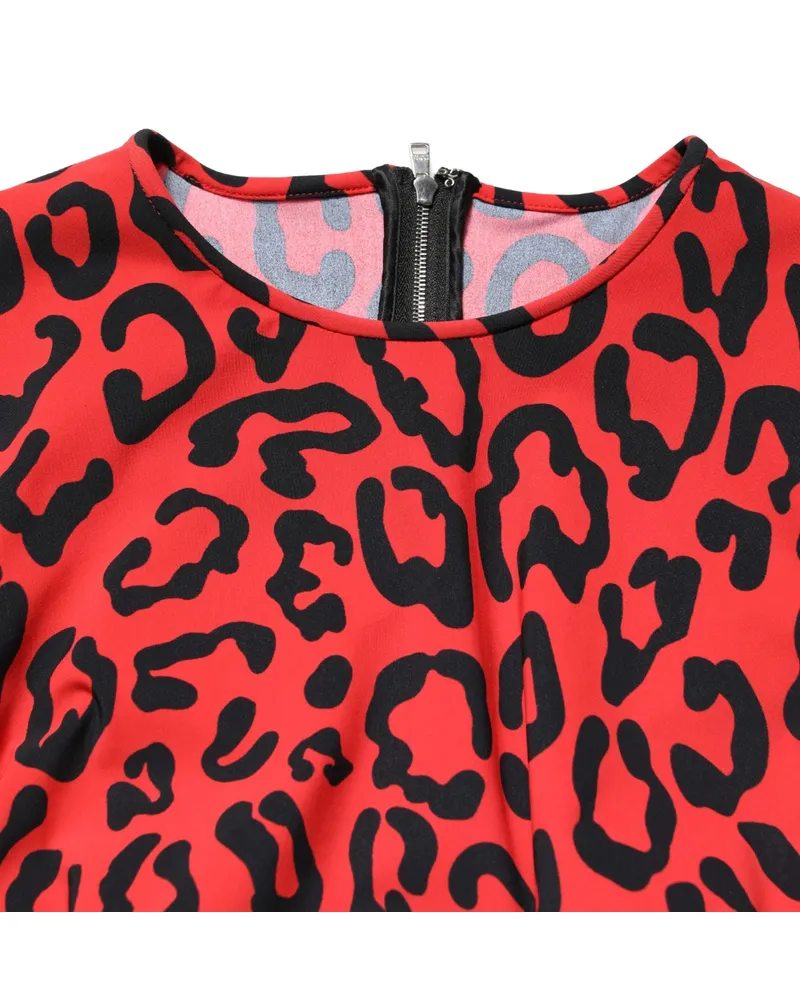 Dolce & Gabbana Women's Red Leopard Print Long Sleeves Midi Dress Nylon Elastane Red