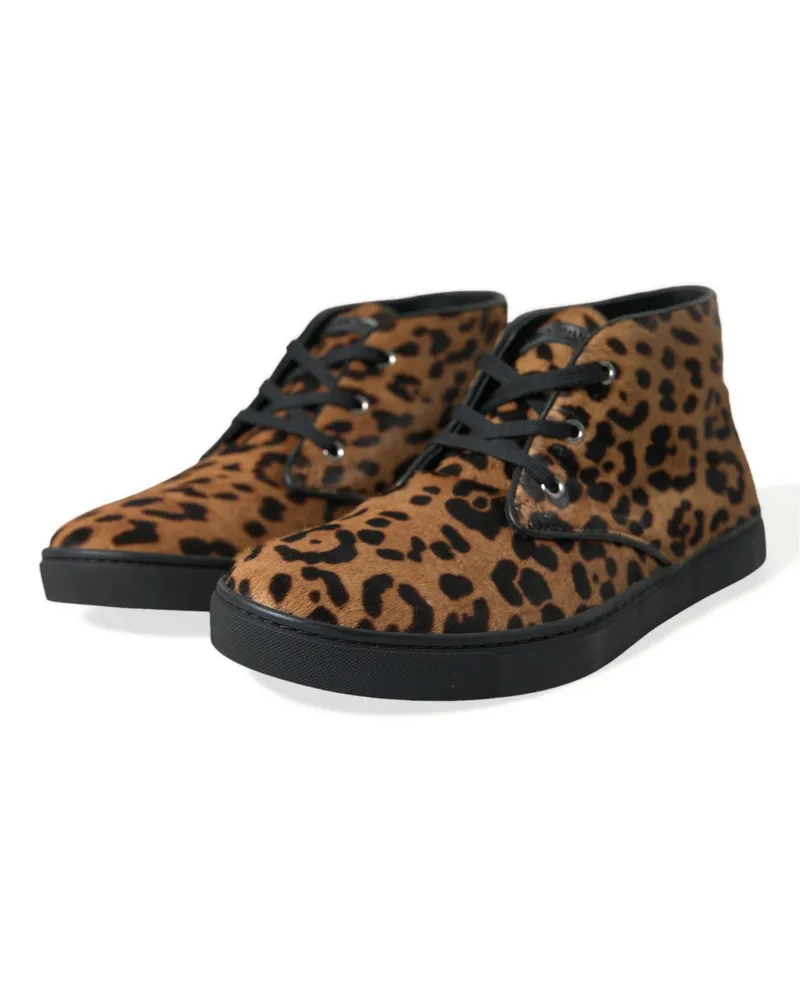 Dolce & Gabbana Leopard-Print Pony Hair Sneaker — Brown Brown
