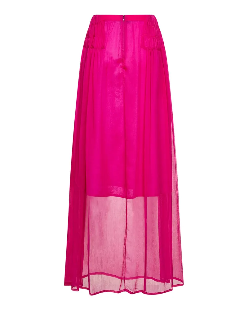Dries van Noten Women's Long Ruffled Skirt Fuchsia Silk Muslin Pink
