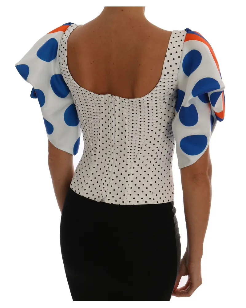 Dolce & Gabbana Women's White Polka Silk Corset Bustier Top Black-White Cotton Black/white White