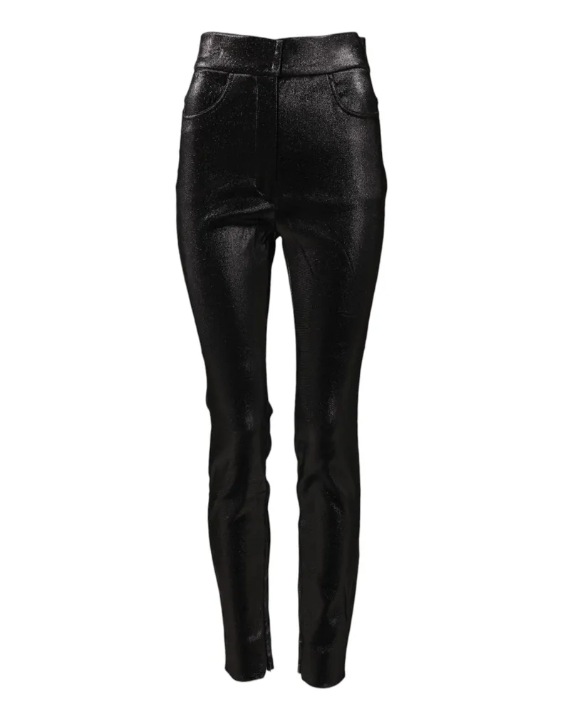 Dolce & Gabbana Women Black Cotton Stretch Silver Lurex Thread Pants Black
