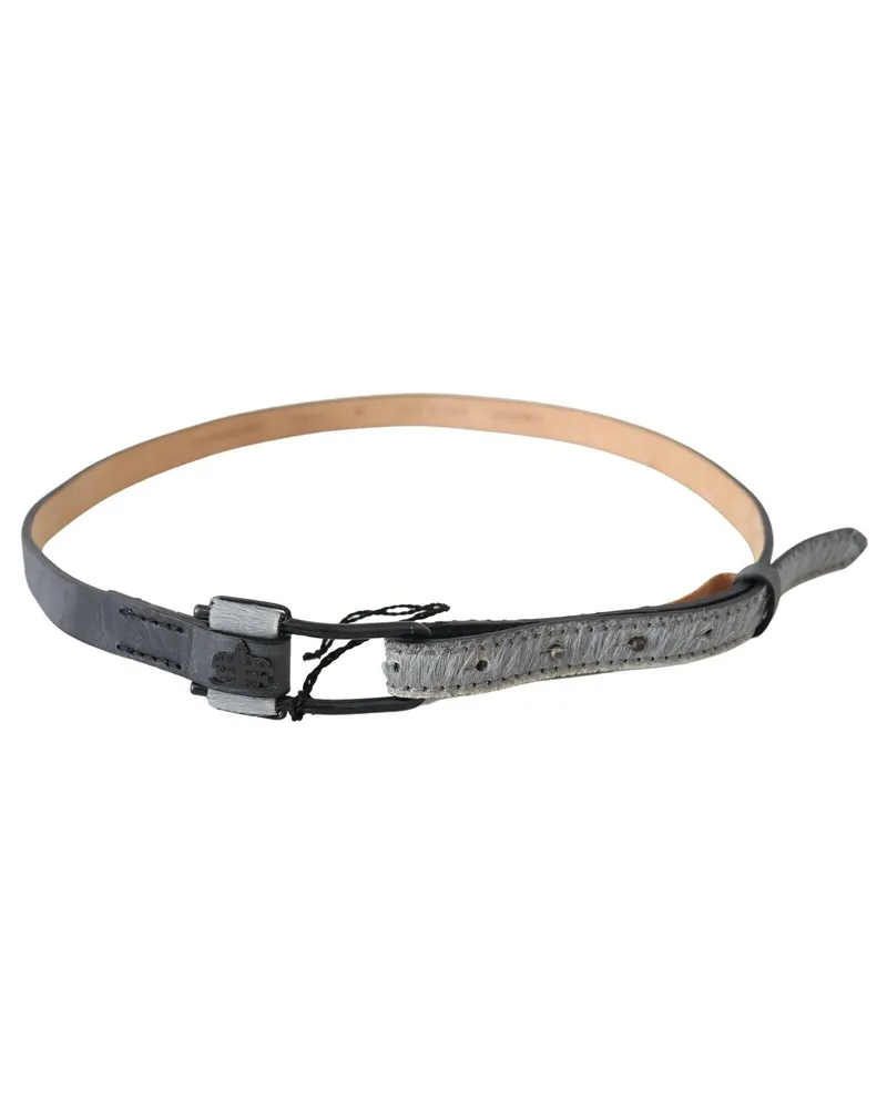 Ermanno Scervino Women's Black Leather Fringes Logo Buckle Belt Black