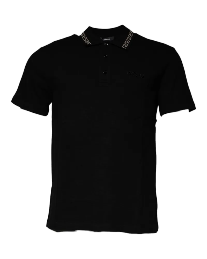 Versace Viscose Blend Collared Polo — Black Black