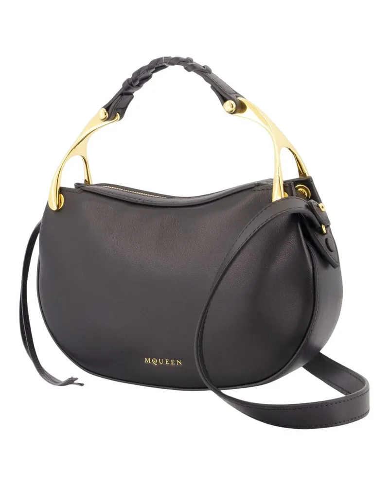 Alexander McQueen Women's Wishbone Mini Crossbody Leather Black Calfskin Bags Crossbodies Black