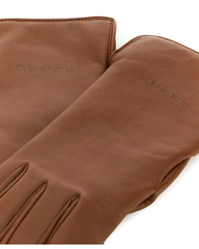 Gucci Women's Caramel Leather Gloves Brown Guanti Brown