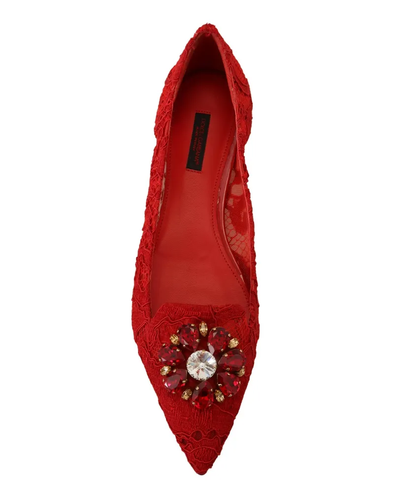 Dolce & Gabbana Women's Red Taormina Crystals Loafers Flats Shoes Cotton Red
