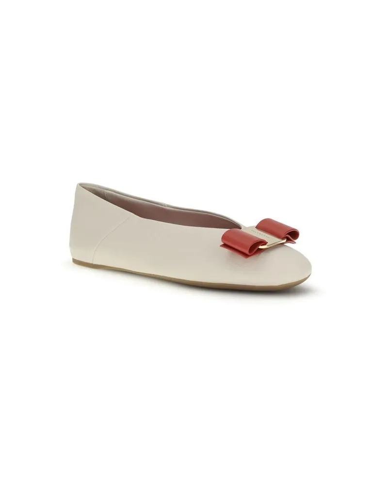Ferragamo Women's White Calf Leather Bos Taurus Ballet Flats White