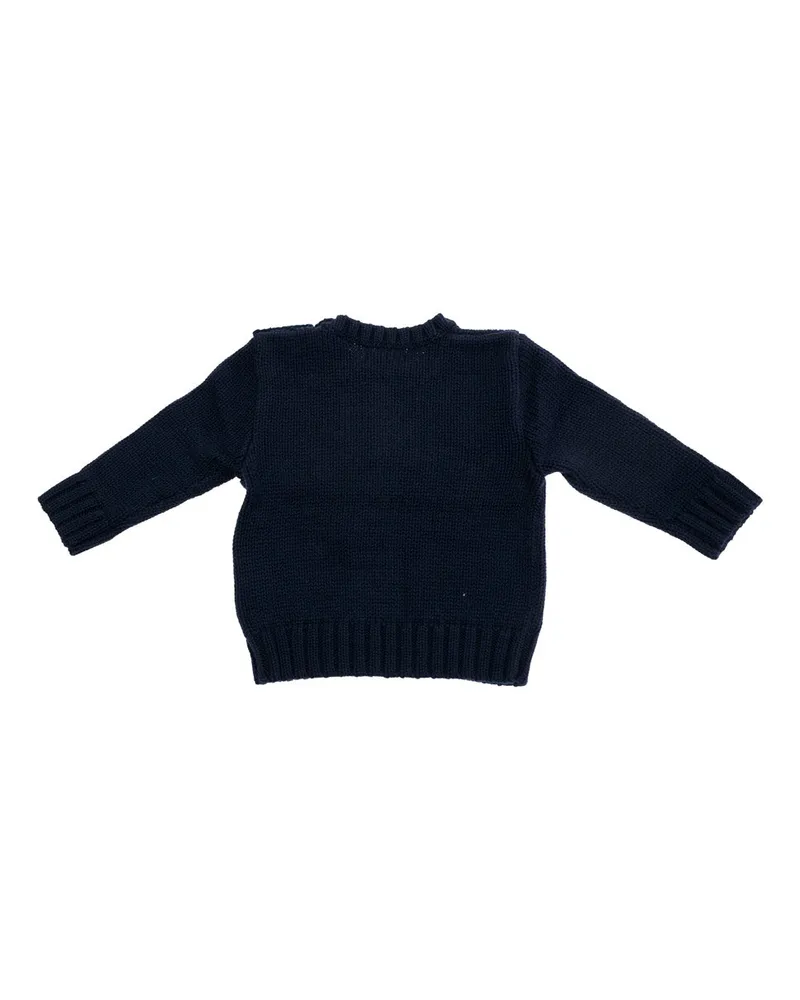 Ralph Lauren Unisex Blue Crewneck Sweater With Front Embroidery Cotton Tops Top Navy