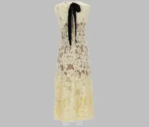 Floral Crochet Fitted Midi Dress — Yellow