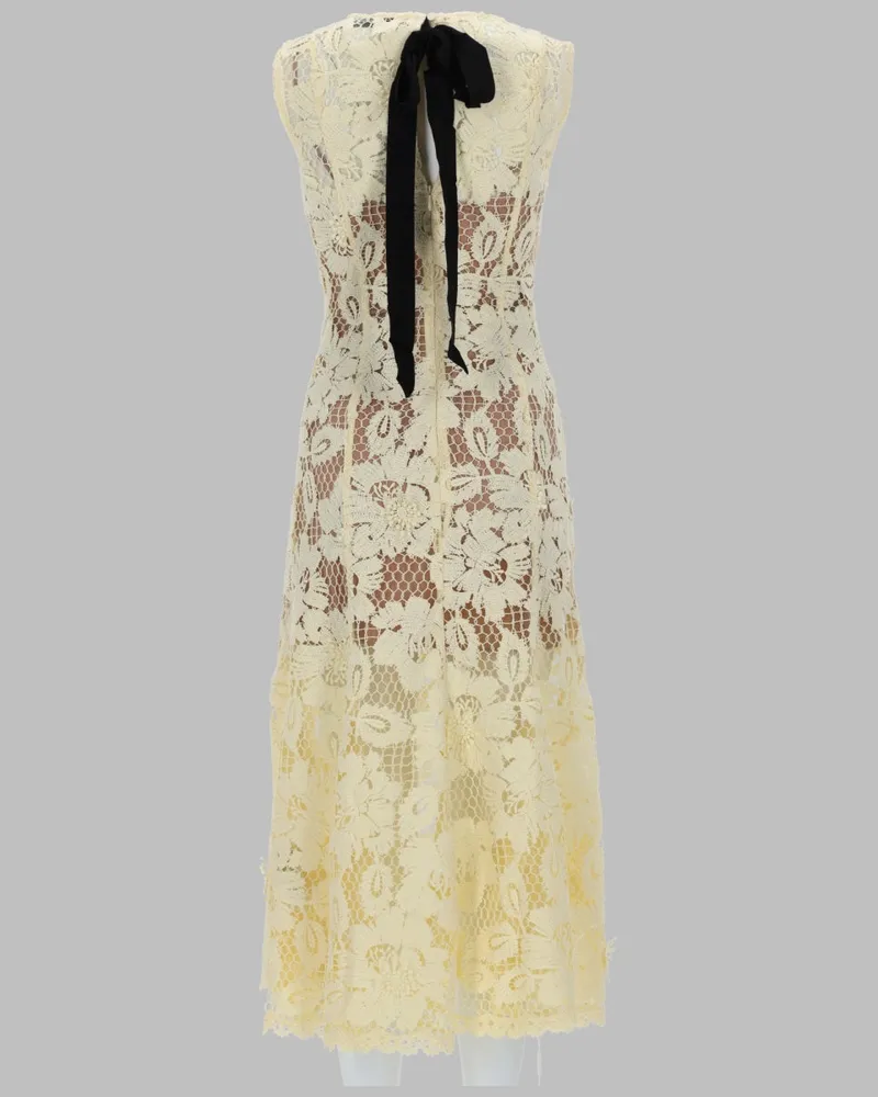 Self-Portrait Floral Crochet Fitted Midi Dress — Yellow Yellow