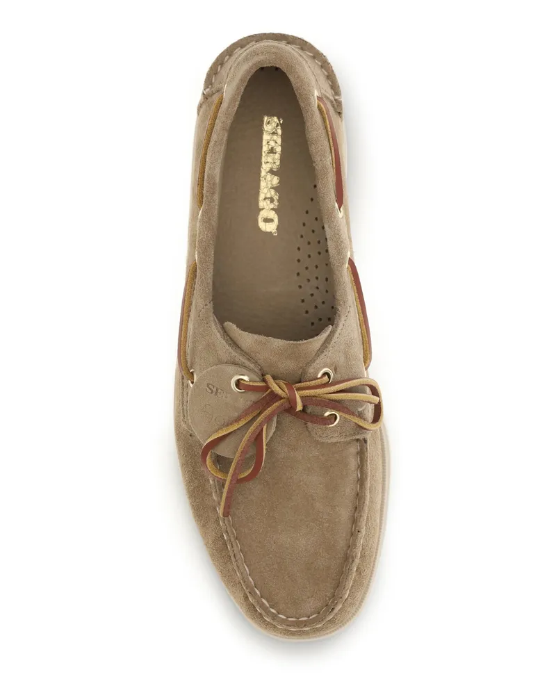 Sebago Men's Loafers Portland Artisan Calf Leather Brown Lace-Up Shoes Flat Brown