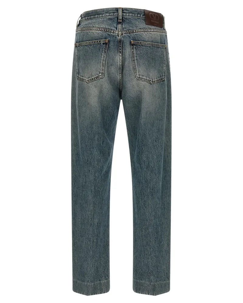 Valentino Garavani Vintage Wash Five-Pocket Jeans — Blue Blue