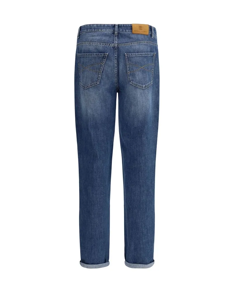 Brunello Cucinelli Men's Blue Cotton Straight-Leg Jeans Clothing Blue