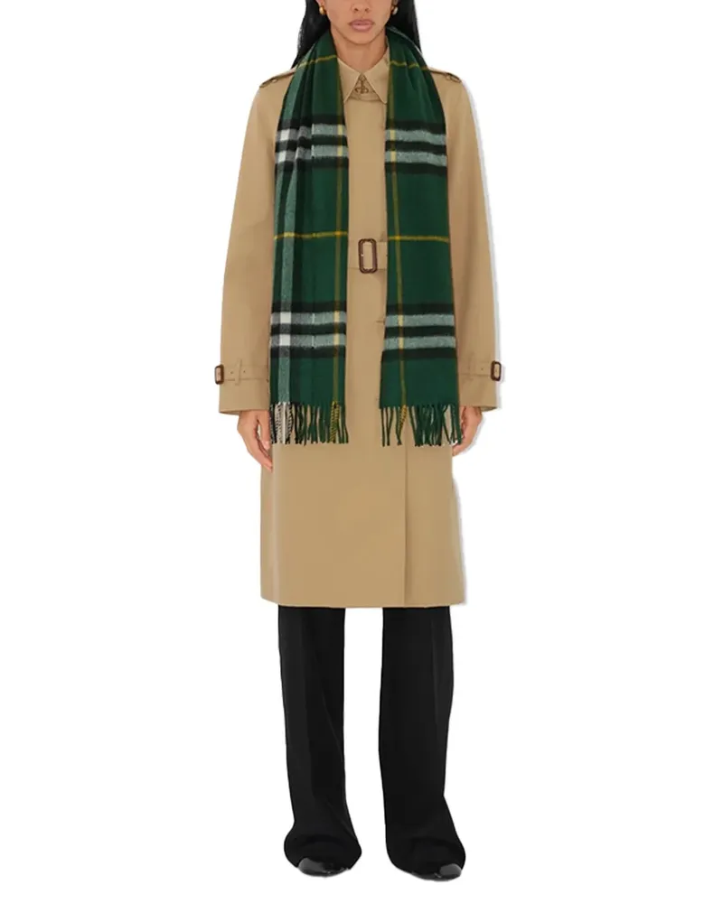 Burberry Check Cashmere Scarf — Green Green