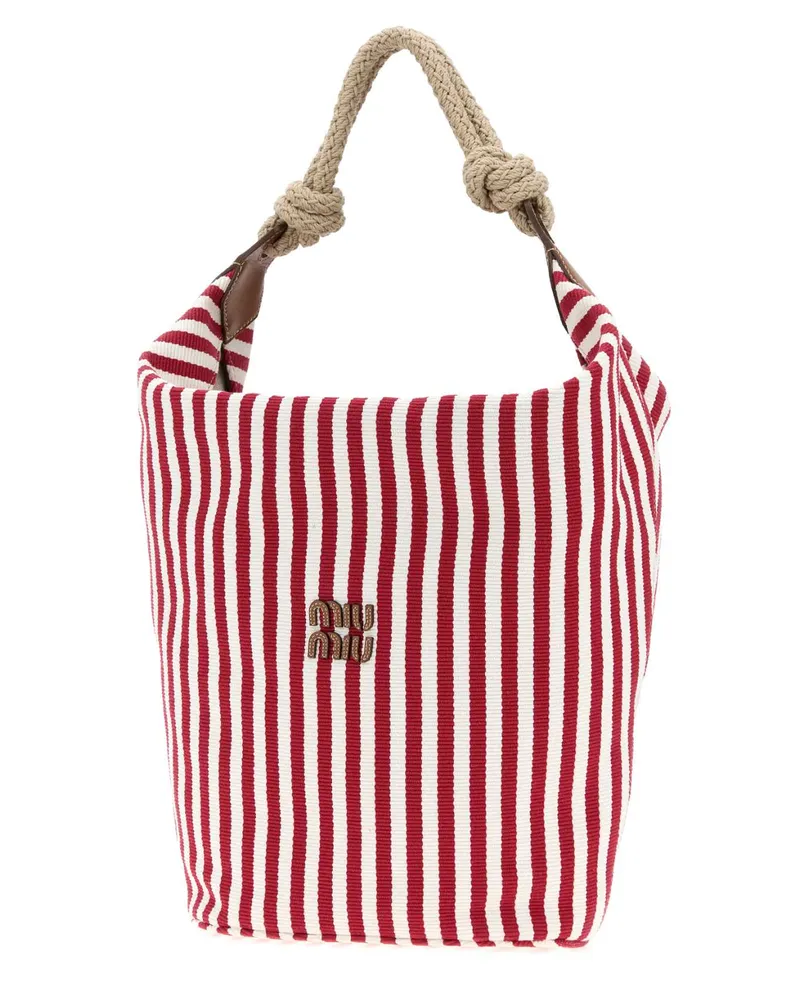 Miu Miu Women's Embroidered Canvas Bucket Bag Rubinocognac Borse A Secchiello Red
