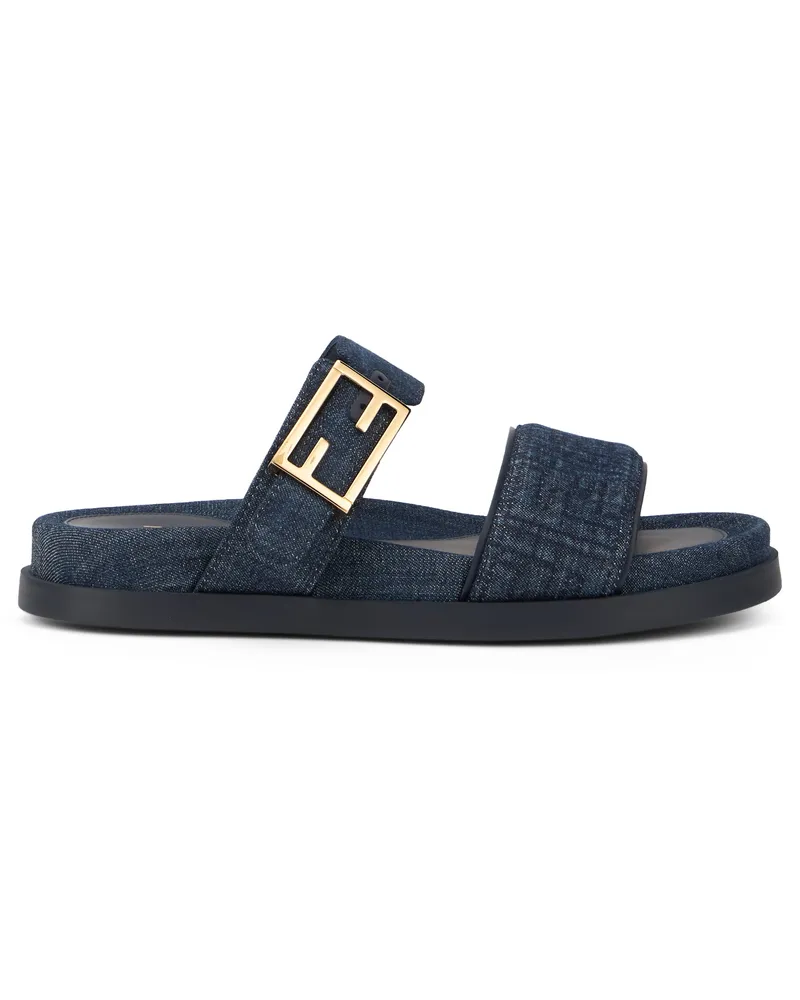 Fendi Women's Slippers Feel Denim Blue Cotton Sandal Blue