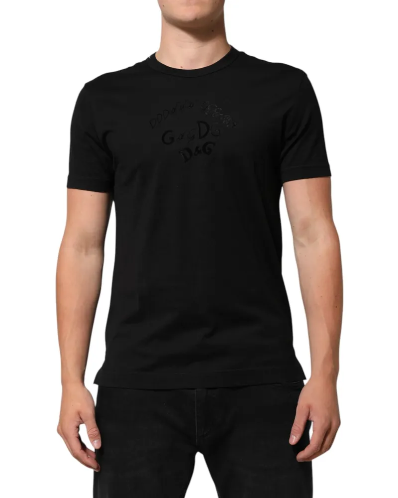 Dolce & Gabbana Velvet Logo Print T-Shirt — Black Black