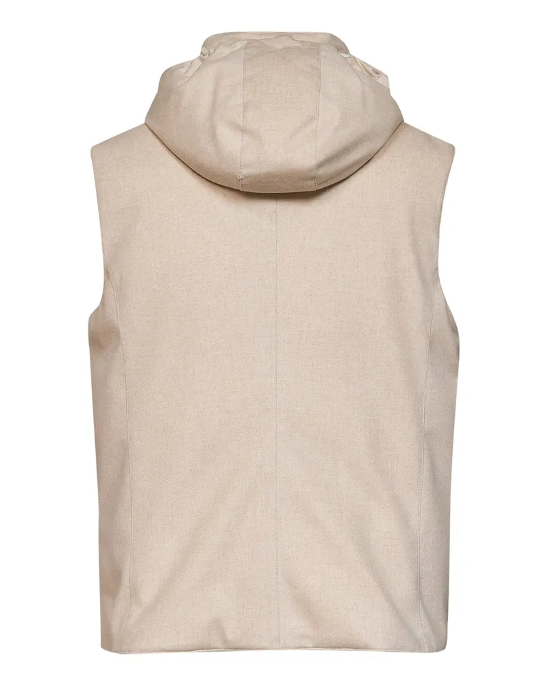 Brunello Cucinelli Men Wool Padded Hooded Vest Beige & Down Jackets Beige