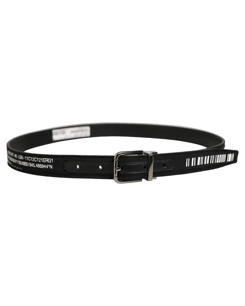 Dolce & Gabbana Barcode-Stripe Fabric and Leather Belt — Black Black
