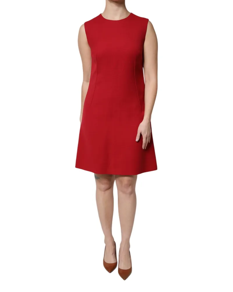 Dolce & Gabbana Women's Red Wool Sleeveless Knee Length A-Line Dress Red