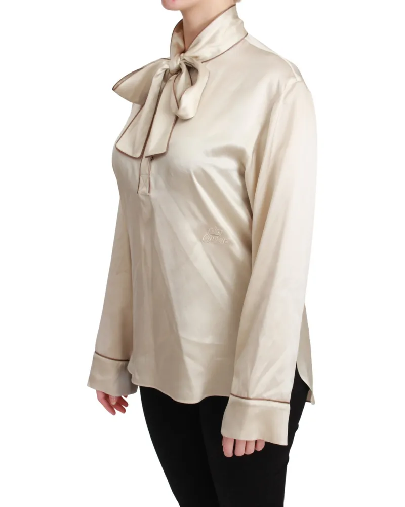 Dolce & Gabbana Women Beige Sleeve Top Queen Silk Satin Blouse Beige