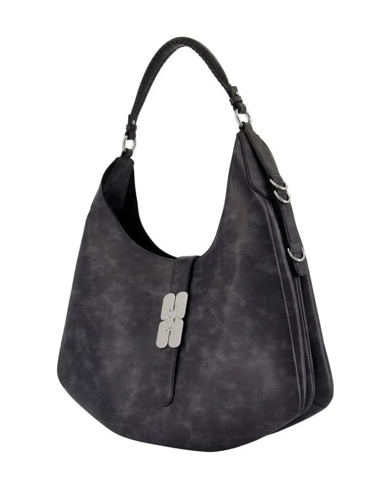Ganni Women's Kat Large Vintage Shoulder Bag -  Leather Grey Shoulder-Hobo-Bags Gray