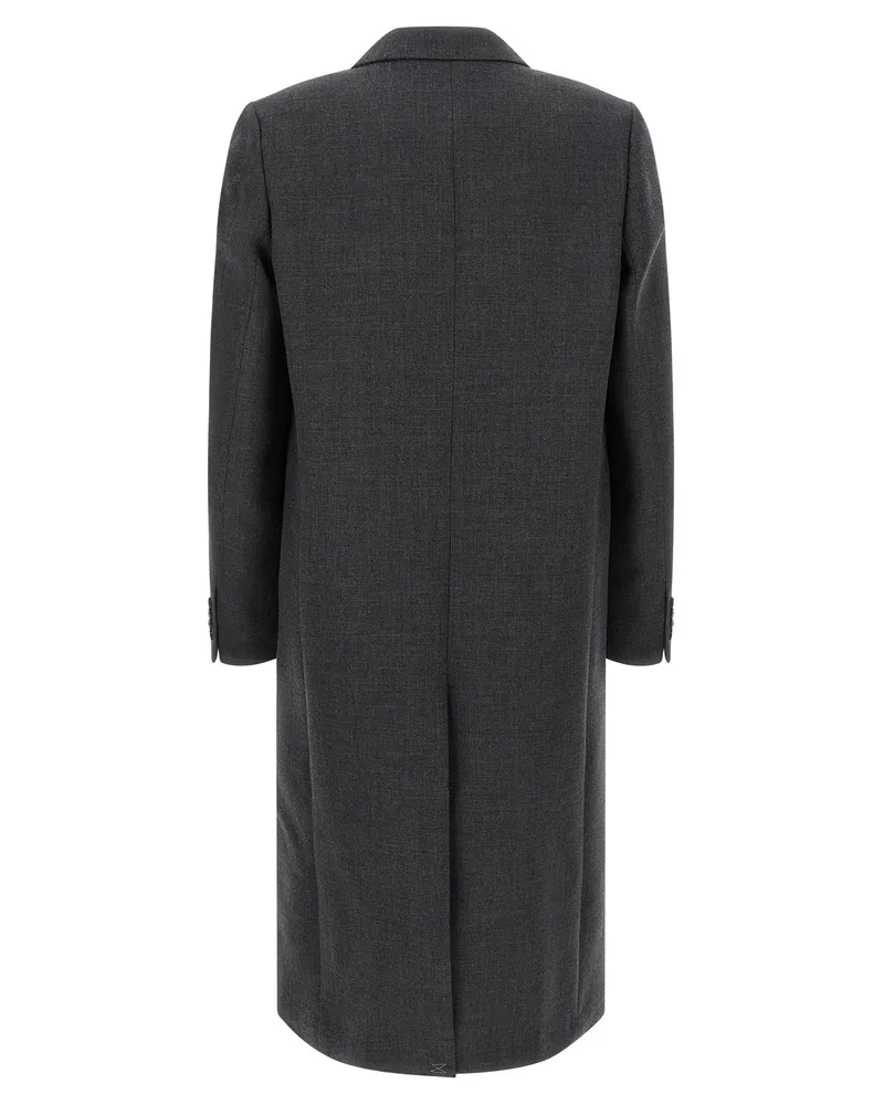 Dries van Noten Double-Breasted Wool Coat — Charcoal Charcoal