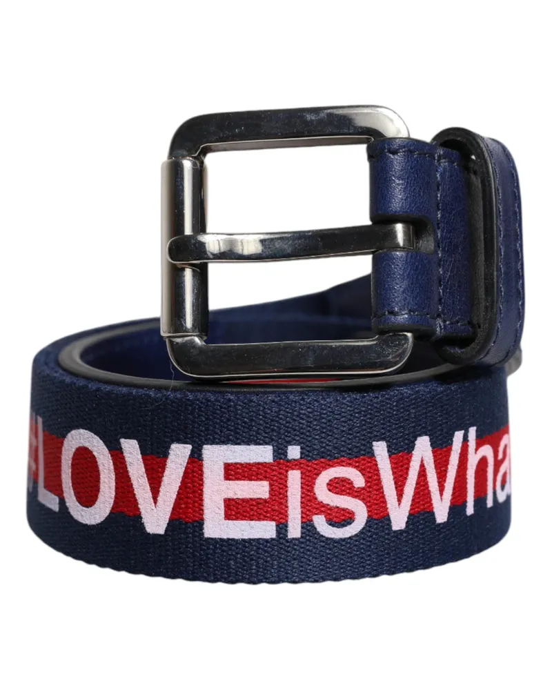 Dolce & Gabbana Men's Blue Cotton Leather Printed Metal Buckle Belt Blue