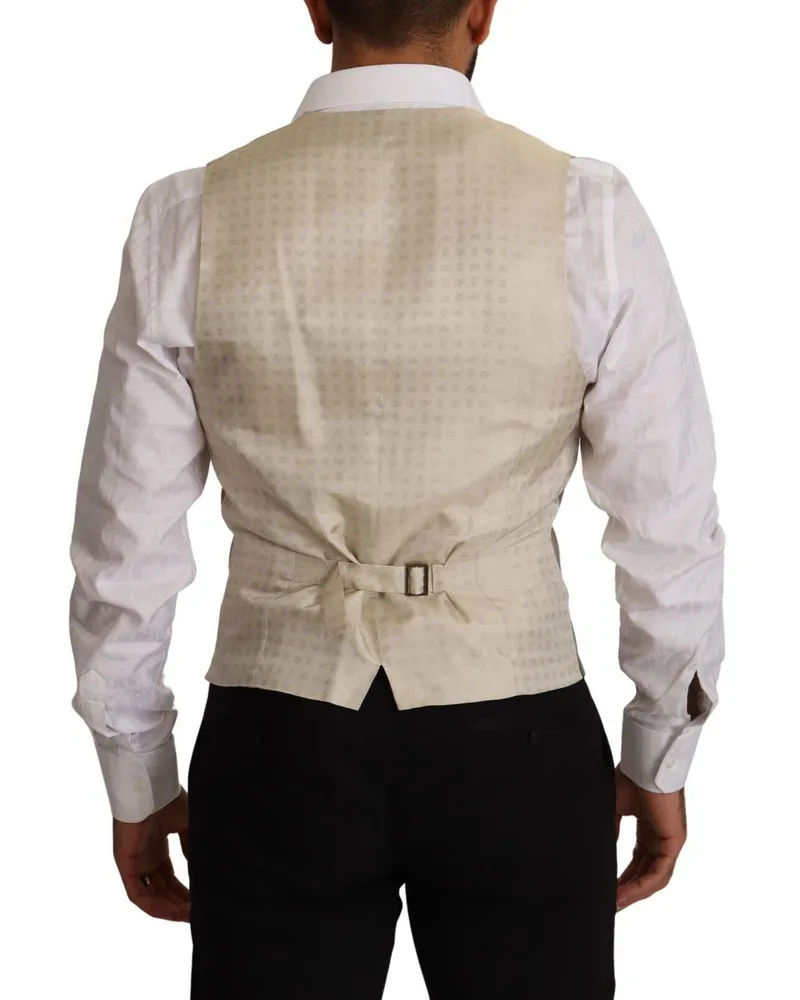 Dolce & Gabbana Men's Beige Wool Single Breasted Waistcoat Vest Virgin Clothing Beige