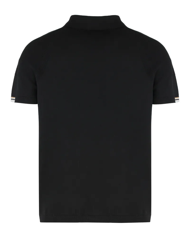 HUGO BOSS Zip-Closure Cotton-Viscose Polo — Black Black