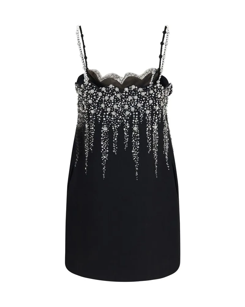Valentino Garavani Beaded Floral Embroidered Cocktail Dress — Black Black