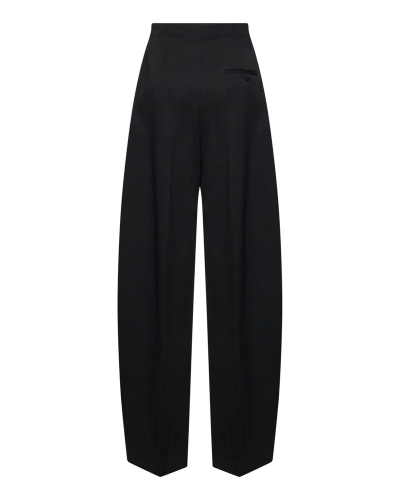 Thierry Mugler Women's Trousers Wide-Leg Pleated Black Wool Black